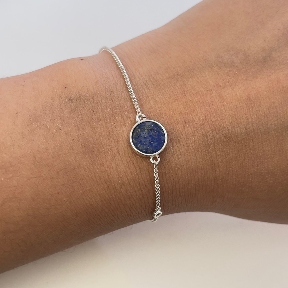 Adjustable stainless steel blue stone bracelet